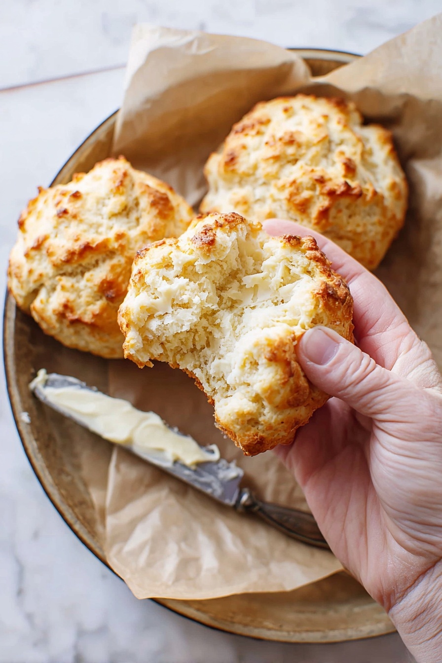 The image shows two black cast iron pans with orange handles placed side by side on a white marbled surface. The left pan has five raw biscuit dough balls, each pale and rough in texture, arranged with three balls at the top and two at the bottom forming a circle around the center. The right pan holds the same five biscuits now baked, round and golden brown with a slightly crispy texture on top, the biscuits touching each other in a close circular arrangement like before. The black pan contrasts with the warm light brown biscuits, and the bright orange handles add a pop of color. photo taken with an iphone --ar 2:3 --v 7