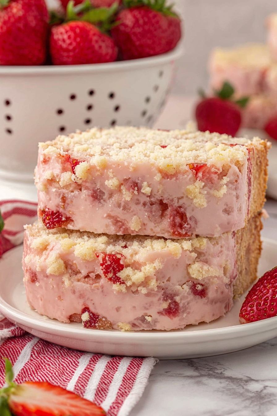 A rectangular white baking dish filled with a creamy beige batter mixed with small red fruit pieces evenly spread throughout, the batter has a textured, slightly swirled surface. The dish is placed on a white marbled surface, and a white cloth with red checkered lines is partially visible at the bottom left corner. photo taken with an iphone --ar 2:3 --v 7