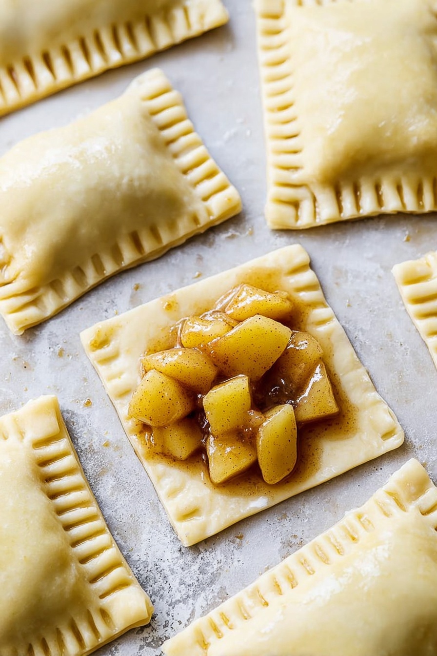 The image shows a white plate filled with several golden brown fried pastries, each coated with a sparkling layer of cinnamon sugar. One pastry is cut open to reveal soft, chunky pieces of cooked apples inside, showing a warm yellow color with a glossy texture. The pastries are stacked close together, and fresh green mint leaves lie near the front on the plate. In the background, a green apple and a striped cloth can be seen slightly blurred, all set against a white marbled surface. photo taken with an iphone --ar 2:3 --v 7