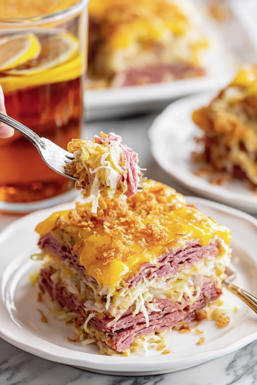 A rectangular glass baking dish filled with a layered casserole is shown from above. The bottom layer has visible red bits, likely tomato or sauce, followed by a layer of green sliced peppers, then a thick layer of shredded pale yellow cheese covering the top. The layers are clearly distinct through the glass sides. The whole dish sits on a white marbled surface. photo taken with an iphone --ar 2:3 --v 7