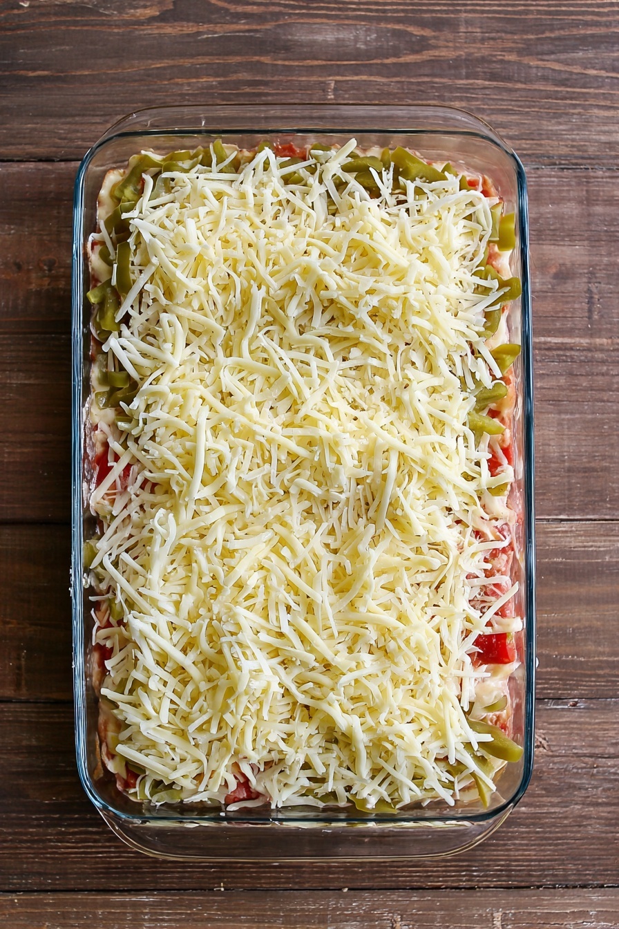 A close-up of a multi-layered sandwich casserole on a white plate showing several layers: the base layer consists of thinly sliced pink deli meat, topped with a layer of shredded white cabbage or sauerkraut, followed by more slices of pink deli meat, another shredded cabbage layer, and a thick melted yellow cheese layer on top sprinkled with light brown crispy crumbs. A woman's hand is holding a silver fork with a bite-size piece of this layered casserole, clearly showing the layers' textures and colors. In the background, there is a clear glass of amber iced tea with lemon slices and another plate with more casserole pieces, all set on a white marbled surface. photo taken with an iphone --ar 2:3 --v 7