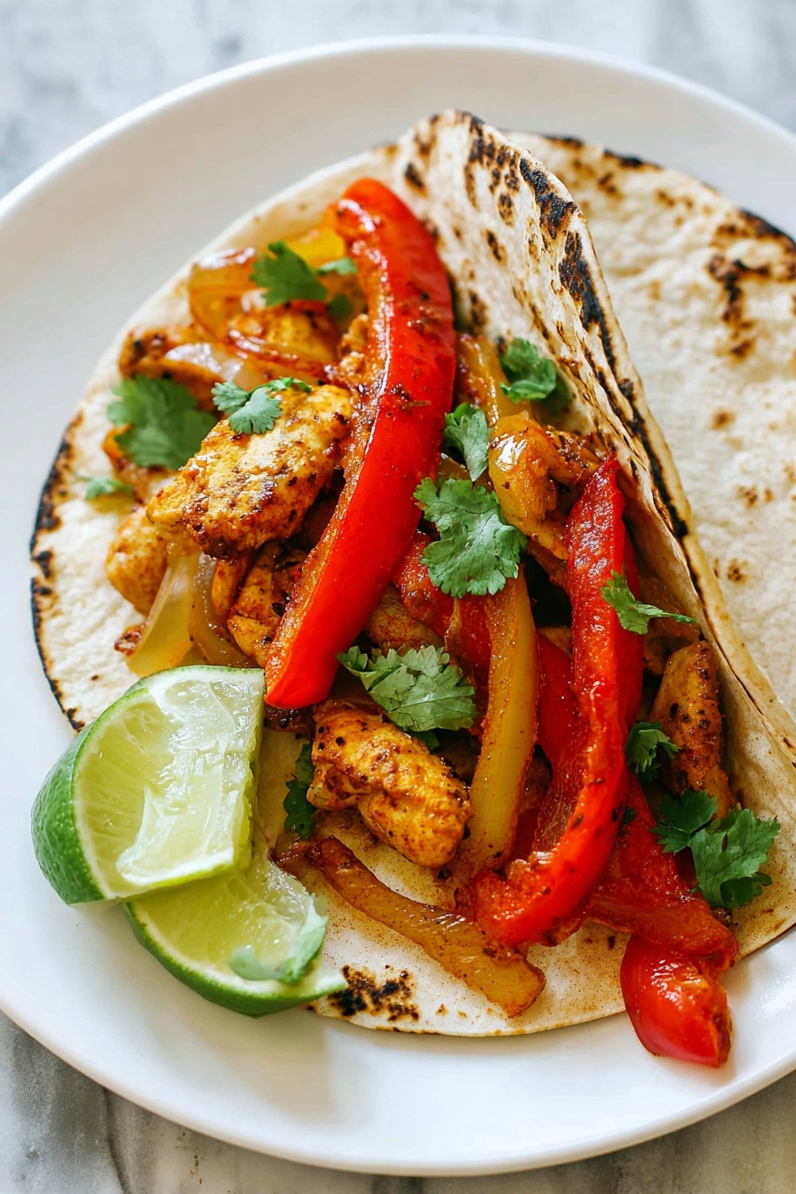 A white rectangular baking tray with five separate layers of sliced ingredients arranged in a grid. Starting from the top left corner, there is a layer of bright yellow bell pepper strips, followed by a layer of white onion slices next to it. Below the yellow peppers, there is a layer of red bell pepper strips, and in the center bottom, a layer of green bell pepper strips. On the right side, from top to bottom, there is a layer of raw light pink chicken strips. A woman's hand is sprinkling a reddish-brown spice evenly over all the ingredients from a small wooden bowl. The tray is set on a white marbled surface. photo taken with an iphone --ar 2:3 --v 7