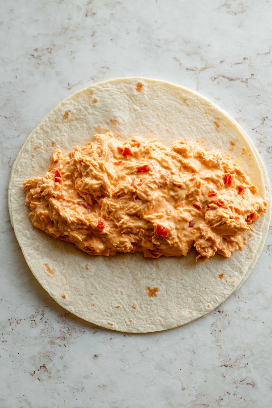 A white plate holds two rolled enchiladas covered in a bright orange sauce, with visible layers of soft tortillas and filling inside. The enchiladas are topped with a drizzle of white sauce, small chunks of white cheese, and thin green onion slices. To the side, there are two small white bowls, one filled with red sauce and the other with chopped green herbs. A silver fork is picking up a bite from one enchilada, showing the soft, saucy texture inside. The plate rests on a dark striped cloth over a white marbled surface. photo taken with an iphone --ar 2:3 --v 7