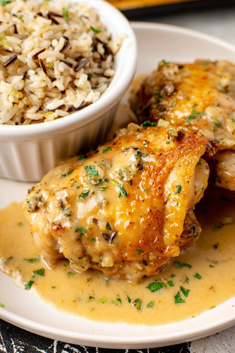 A woman's hand is pouring a light amber liquid from a clear measuring cup into a black skillet filled with hot, bubbling, golden-brown bits and oil. In the blurred background, there is a white plate holding golden fried pieces on a white marbled surface. The skillet is centered in the image with the liquid flowing smoothly into it, creating a contrast between the clear liquid and the textured cooking mixture. photo taken with an iphone --ar 2:3 --v 7